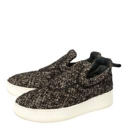 Pre Owned Céline Brown Tweed Platform Slip-On Sneakers Size 38