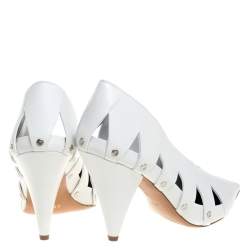 Pre Owned Celine White Leather V-Neck Cutout Pumps Size 39.5