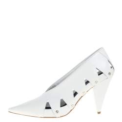 Pre Owned Celine White Leather V-Neck Cutout Pumps Size 39.5