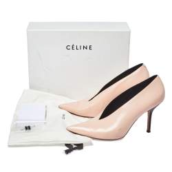 Pre Owned Celine Blush Pink Leather V Neck Pointed Toe Pumps Size 40