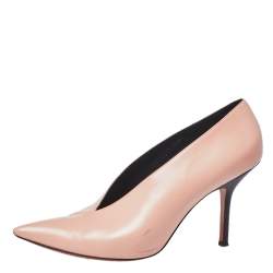 Pre Owned Celine Blush Pink Leather V Neck Pointed Toe Pumps Size 40