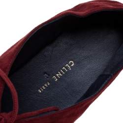Pre Owned Celine Burgundy Suede V Neck Tie Up Flats Size 37.5