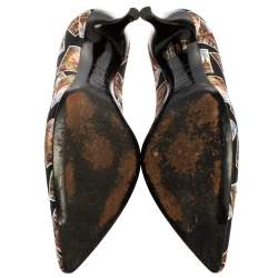 Pre Owned  Celine Black Satin Postcard Print Kitten Heel Pumps Size 37.5