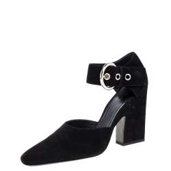 Pre Owned Céline Black Suede Ankle Cuff Square Toe Sandals Size 40