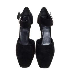 Pre Owned Céline Black Suede Ankle Cuff Square Toe Sandals Size 40