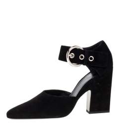 Pre Owned Céline Black Suede Ankle Cuff Square Toe Sandals Size 40