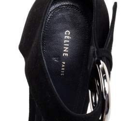 Pre Owned Céline Black Suede Ankle Cuff Square Toe Sandals Size 40