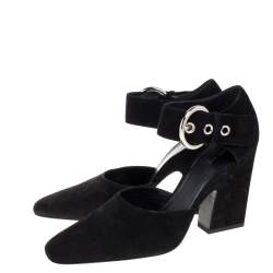 Pre Owned Céline Black Suede Ankle Cuff Square Toe Sandals Size 40