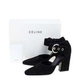Pre Owned Céline Black Suede Ankle Cuff Square Toe Sandals Size 40