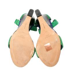 Pre Owned Cèline Gree/Blue Suede Ankle Strap Wedge Sandals Size 40