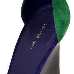 Pre Owned Cèline Gree/Blue Suede Ankle Strap Wedge Sandals Size 40