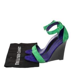 Pre Owned Cèline Gree/Blue Suede Ankle Strap Wedge Sandals Size 40
