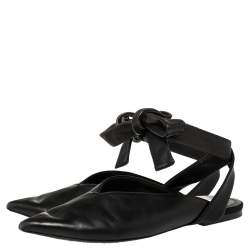 Pre Owned Celine Black Leather V Neck Pointed Ankle Wrap Mules Size 39