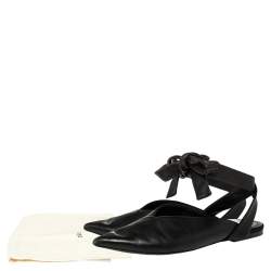 Pre Owned Celine Black Leather V Neck Pointed Ankle Wrap Mules Size 39