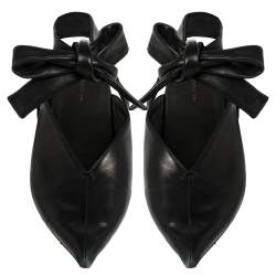 Pre Owned Celine Black Leather V Neck Pointed Ankle Wrap Mules Size 39