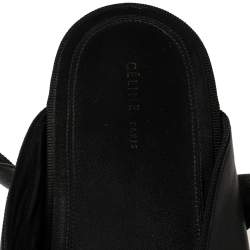 Pre Owned Celine Black Leather V Neck Pointed Ankle Wrap Mules Size 39
