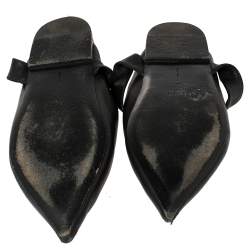 Pre Owned Celine Black Leather V Neck Pointed Ankle Wrap Mules Size 39