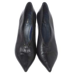 Pre Owned Celine Black Leather V Cut Pointed Toe Pumps Size 36.5