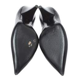 Pre Owned Celine Black Leather V Cut Pointed Toe Pumps Size 36.5
