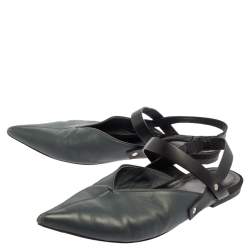 Pre Owned Celine Grey/Black Pointed Toe Slingback Flat Sandals Size 38