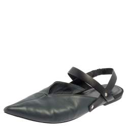 Pre Owned Celine Grey/Black Pointed Toe Slingback Flat Sandals Size 38