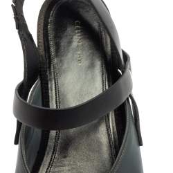 Pre Owned Celine Grey/Black Pointed Toe Slingback Flat Sandals Size 38