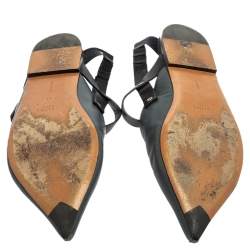 Pre Owned Celine Grey/Black Pointed Toe Slingback Flat Sandals Size 38