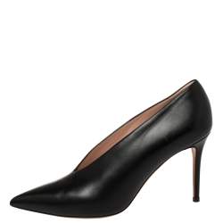 Pre Owned Celine Black Leather V Neck Pointed Toe Pumps Size 39