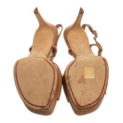 Pre Owned Celine Beige Leather Open Toe Slingback Sandals Size 38