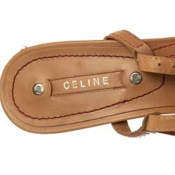 Pre Owned Celine Beige Leather Open Toe Slingback Sandals Size 38