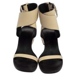 Pre Owned Celine Cream White Leather Ankle Strap Sandals 39.5