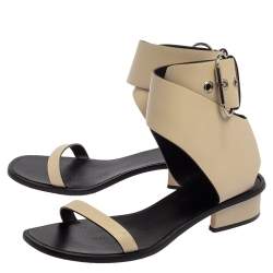 Pre Owned Celine Cream White Leather Ankle Strap Sandals 39.5