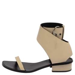 Pre Owned Celine Cream White Leather Ankle Strap Sandals 39.5