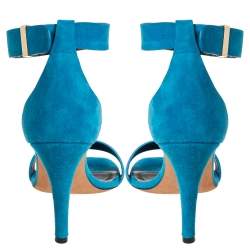 Pre Owned Celine teal Blue Suede Ankle-Strap Sandals Size 38