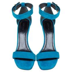 Pre Owned Celine teal Blue Suede Ankle-Strap Sandals Size 38