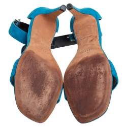 Pre Owned Celine teal Blue Suede Ankle-Strap Sandals Size 38