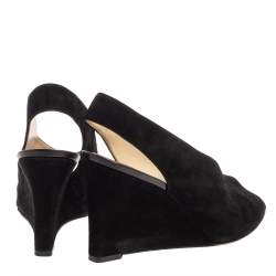 Pre Owned Celine Black Suede Wedge Slingback Sandals Size 40.5