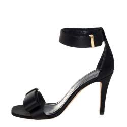 Celine Black Satin Bow Embellished Ankle Strap Sandals Size 37
