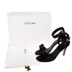 Celine Black Satin Bow Embellished Ankle Strap Sandals Size 37