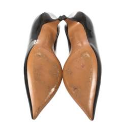 Pre Owned Celine Black Patent Leather V Cut Pointed Toe Pumps Size 36.5