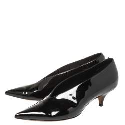 Pre Owned Celine Black Patent Leather V Cut Pointed Toe Pumps Size 36.5