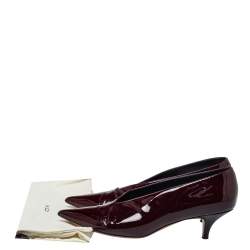 Pre Owned Celine Burgundy Patent Leather V Neck Pointed Toe Pumps Size 40