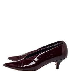 Pre Owned Celine Burgundy Patent Leather V Neck Pointed Toe Pumps Size 40