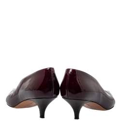 Pre Owned Celine Burgundy Patent Leather V Neck Pointed Toe Pumps Size 40