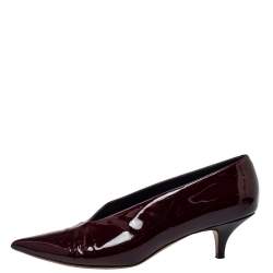 Pre Owned Celine Burgundy Patent Leather V Neck Pointed Toe Pumps Size 40