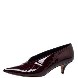 Pre Owned Celine Burgundy Patent Leather V Neck Pointed Toe Pumps Size 40