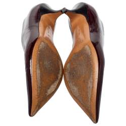 Pre Owned Celine Burgundy Patent Leather V Neck Pointed Toe Pumps Size 40