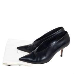 Pre Owned Celine Black Leather V Neck Pointed Toe Pumps Size 40