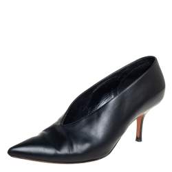 Pre Owned Celine Black Leather V Neck Pointed Toe Pumps Size 40