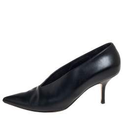 Pre Owned Celine Black Leather V Neck Pointed Toe Pumps Size 40
